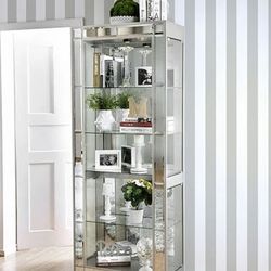 GLAM CURIO DISPLAY GLASS MIRRORED ACCENT CABINET | VITRINA CHINERO