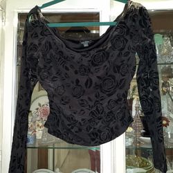 Wild Fable Black Rose Off-Shoulder Burnt Velvet Top - Size Large (L) 