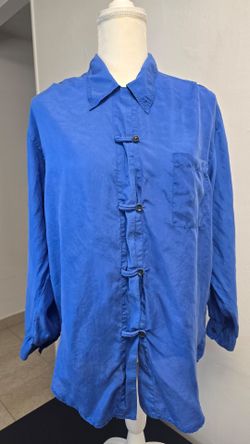 Jonathan Martin 100% Silk Blue Button Front Blouse Shirt Women’s S