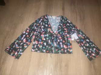 Open Edit Floral Print Wrap Top