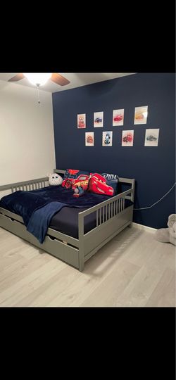 Full size bed with drawers and night stand