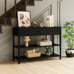 Black 3 Drawers Console Table