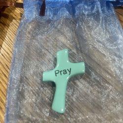Pocket Cross-PRAY-(1″ x 1 ½”) Turquoise Color-Charm-pocket Token