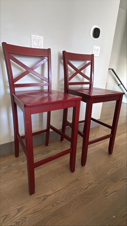 Solid Wood Red Bar Stools (2 - $10/each)