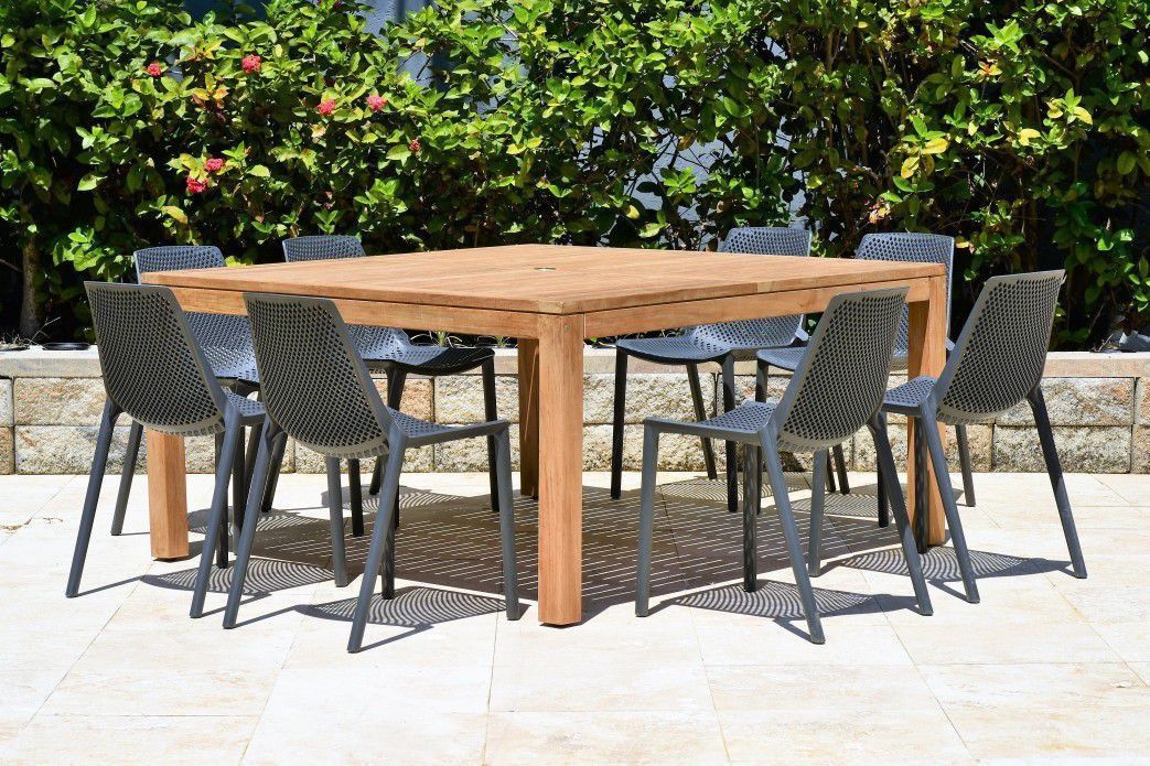 BRAND NEW FREE SHIPPING 9 Piece Square Teak 100% FSC Certified Wood Table With Chairs Outdoor Furniture Dining Set