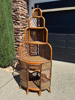 74” tall x 20” wide Vintage Wicker Corner Cabinet