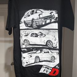 Initial D Anime Graphic T-Shirt Black JDM Drift Manga Car Tee (Medium)