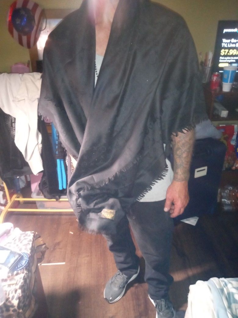 Louie Vuitton Reversible blue Aloha Varsity Jacket & Louie Vuitton Black Shawl