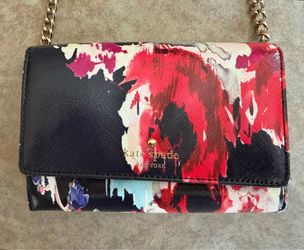 Kate Spade black and pink blurred floral crossbody purse