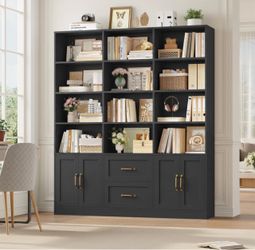 6-Tier Bookcase with 4-Tier Open Shelves, 2 Cabinets & 2 Drawers | Tall Storage Cabinet for Home & Office Organization