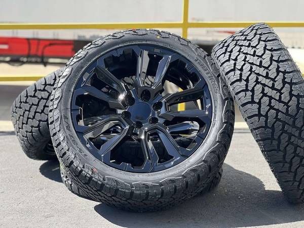 22" NEW Black Wheels Rims and Tires 2025 Chevy 2024 Chevrolet Silverado 1500 Tahoe Suburban GMC Sierra Yukon Cadillac IQ Escalade 22 Inch 285/45R22