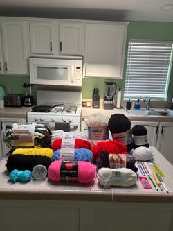 Large Yarn Lot with Crochet Hooks