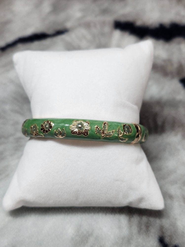 Rose Gold Plated, Green Enamel Alloy Bangle