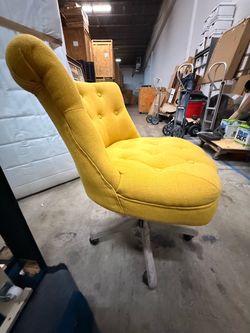 Mustard Yellow Tufted Swivel Accent Chair with Wheels – Vanity or Office