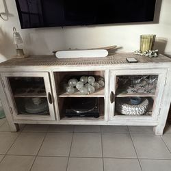 Solid Wood Antique White TV Stand / Console / Media Cabinet 