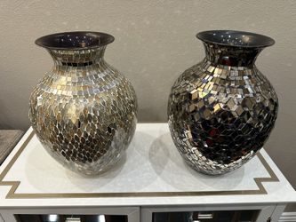 Pair of Mirrored Mosaic Decorative Vases