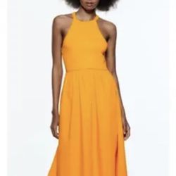 Zara Vibrant Orange Midi Dress