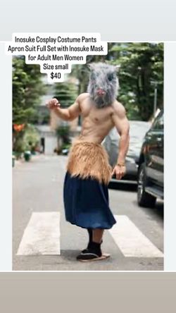 Inosuke Cosplay Costume Pants Apron Suit Full Set with Inosuke Mask for Adult Men Women Size small