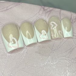 Short square press on nails French tip and hearts