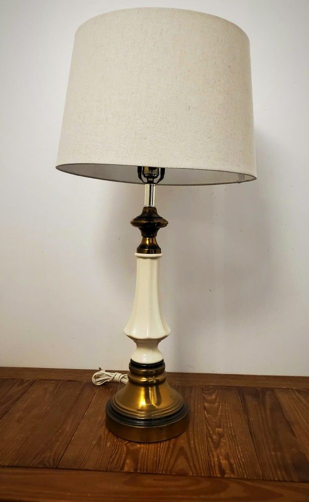 Vintage Stiffle Brass And Ceramic Lamp