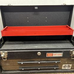 Vintage Sears Craftsman 6531 Tool Box w Key Wood Grain Black Two Drawer Racing