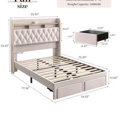 Full Size Bed Frame (pink) with storage drawers