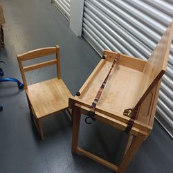 Natural Wood Lift Top Desk And Chair 