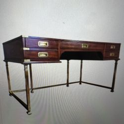 1970s Campaign Mahogany  Desk With Brass Legs By Sligh 