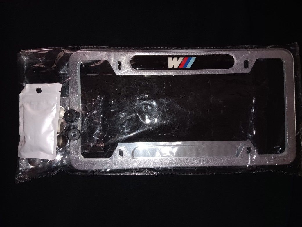 BMW Silver Metal Authentic License Plates Frames Front & Rear New