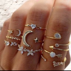 Set lot of 9 gold with moon Heart women's ladies ring rings gift