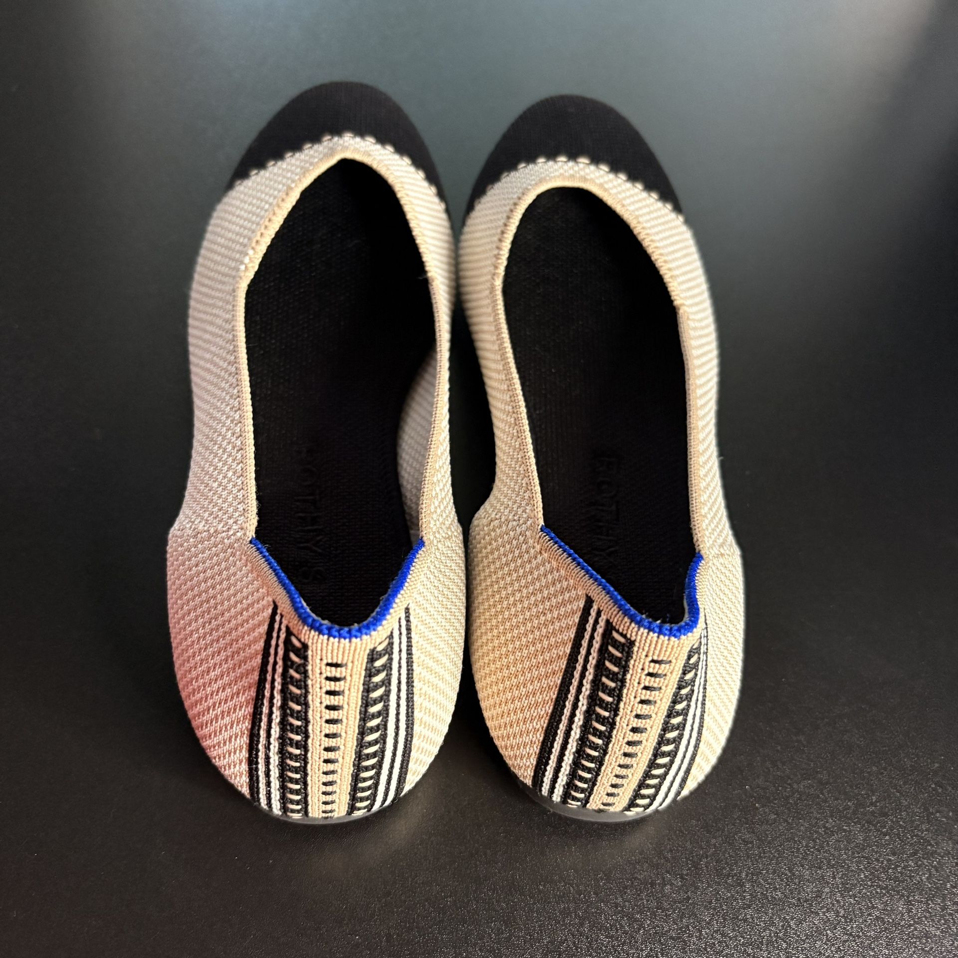 Rothy’s Beige Black Spectator Style Round Toe Flats Women’s size 7.5 neutral