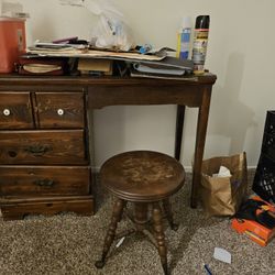 Small  Antique Desk With Stool