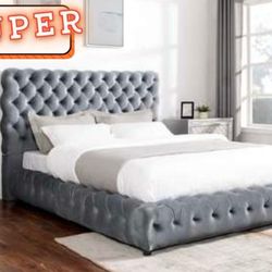 New Grey Queen Size Velvet Bed