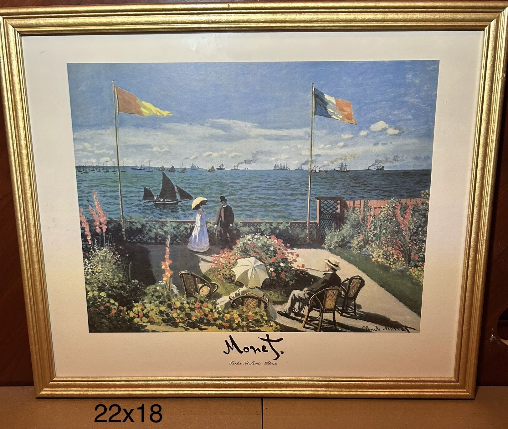 22 in x 18 in framed print of the painting "Garden at Sainte-Adresse" by Claude Monet