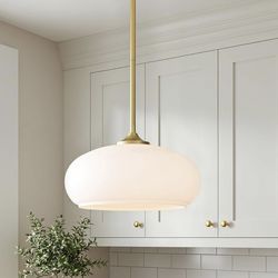 Juno Modern 1-Light Pendant Ceiling Light Fixture with Etched Opal Glass Shade for Kitchen Island, Hallway, Entryway, Passway, Dining Room, Bedroom, B