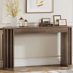 XK00648 59-Inch Long Console Table, Farmhouse Wooden Sofa Table Behind Couch, Narrow Entryway Table with Geometric Frame for Living Room, Hallway, Ent