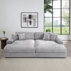 Light gray corduroy Sectional Sofa w/4 Pillows (AC) $999 DELIVER AVAILABLE 