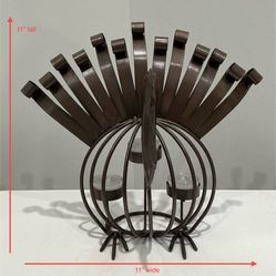 Freshly Painted Hammered Brown Metal Turkey Tea Light Candleholder with 3 New Candles