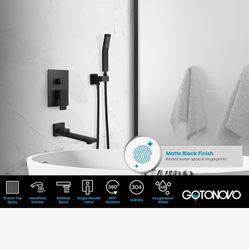 gotonovo Matte Black Bathtub Kit with Valve Wall Mount Triple Function Bathroom Shower C14bl