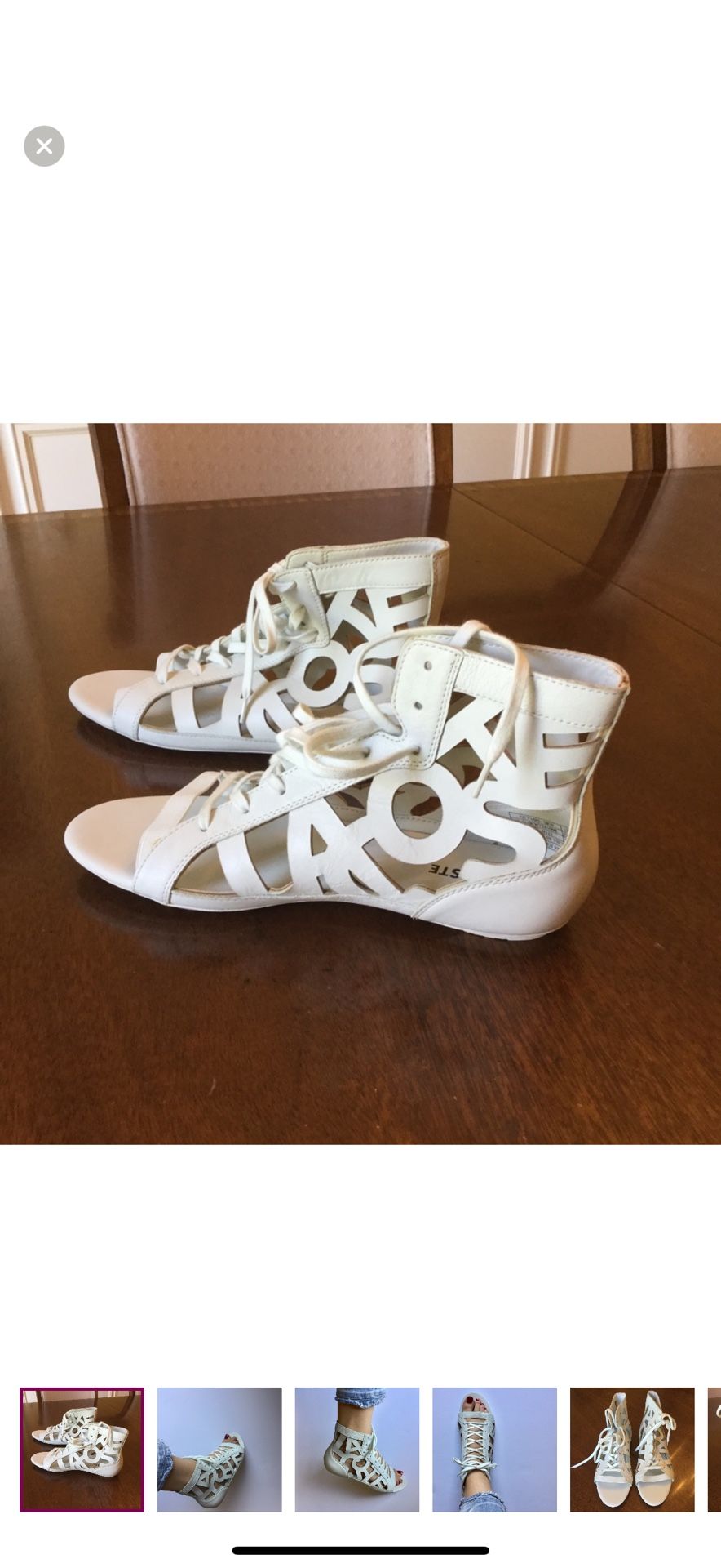 LACOSTE Logo Open Toe Lace up Flat EUC Sz.7