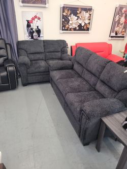 Black Fabric Sofa Loveseat