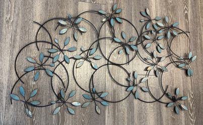 Light blue/brushed gold medal wall art