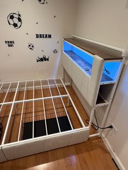 White Bed Frame with LED Headboard Storage