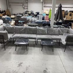 New 6 Piece PE Rattan Sofa Set,Modern Patio Conversation Sets with Cushions and Glass Table