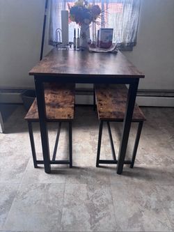 Dining table with two benches
