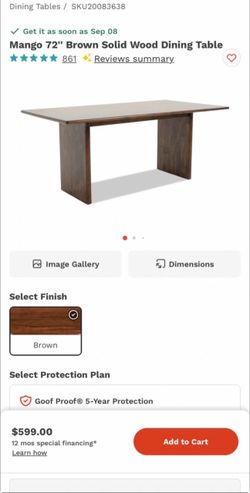 Mango 72" Brown Solid Wood Dining Table