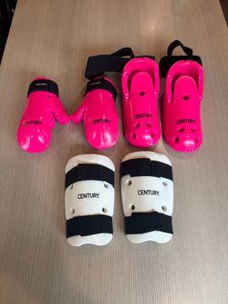 Century kids martial arts sparring gear - gloves, foot guards and shin guards