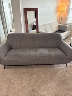 Mid-Century Modern Gray Fabric Sofa