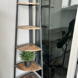 Rustic Brown Corner Ladder Shelf 