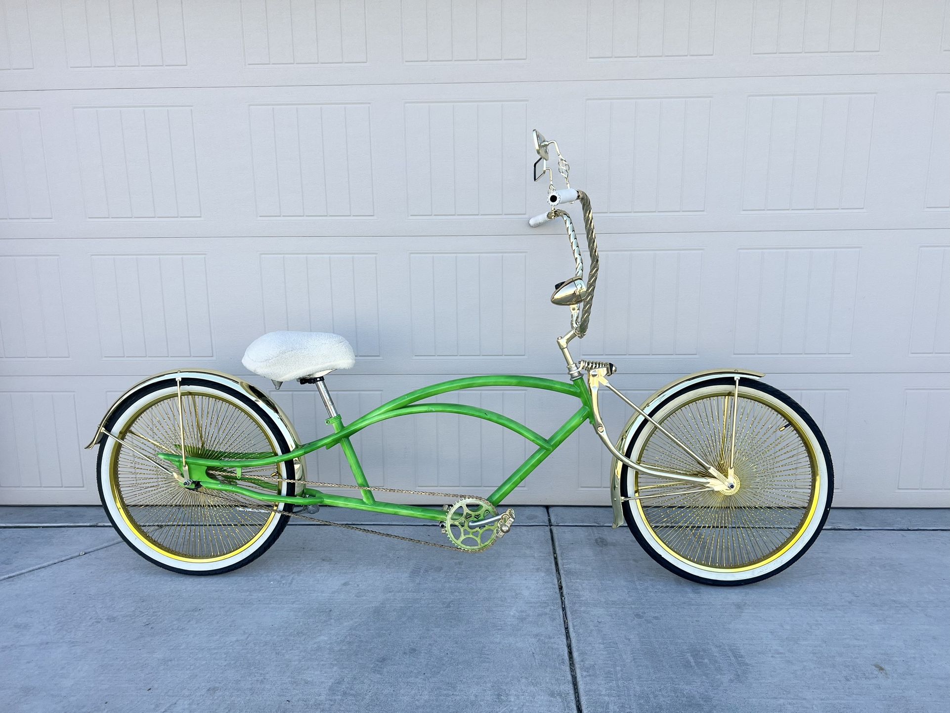 Lowrider Bike CHROME 26" LIMO STRETCH BEACH CRUISER BIKE W/144 Gold Twisted SPOKES COASTER BRAKE!